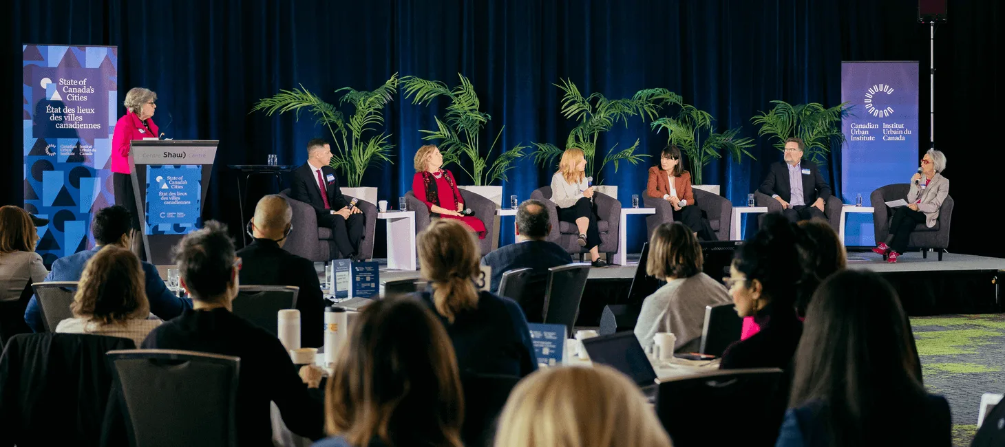 State of Canada's Cities Summit 2023 panel, Janice Stein, Romy Bowers, Brian Bowman, Alexandra Flynn, Maxime Pedneaud-Jobin, Kathleen Wynne